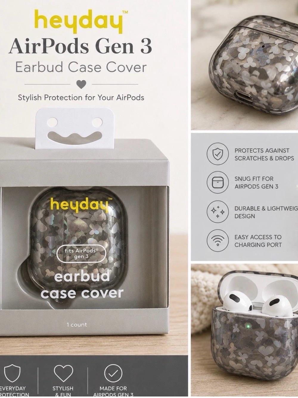 heyday Floral Pattern AirPods Gen 3 Case Cover - Gray
